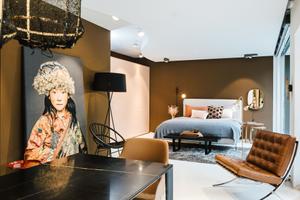 Boxspring Polsterbett Adonis von Tréca Paris in Stoff Gio 6586 Galet 002, Cat. C