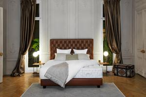 Boxspring-Polsterbett von Tréca Paris mit Kopfteil Diamant in Leder-Ausführung